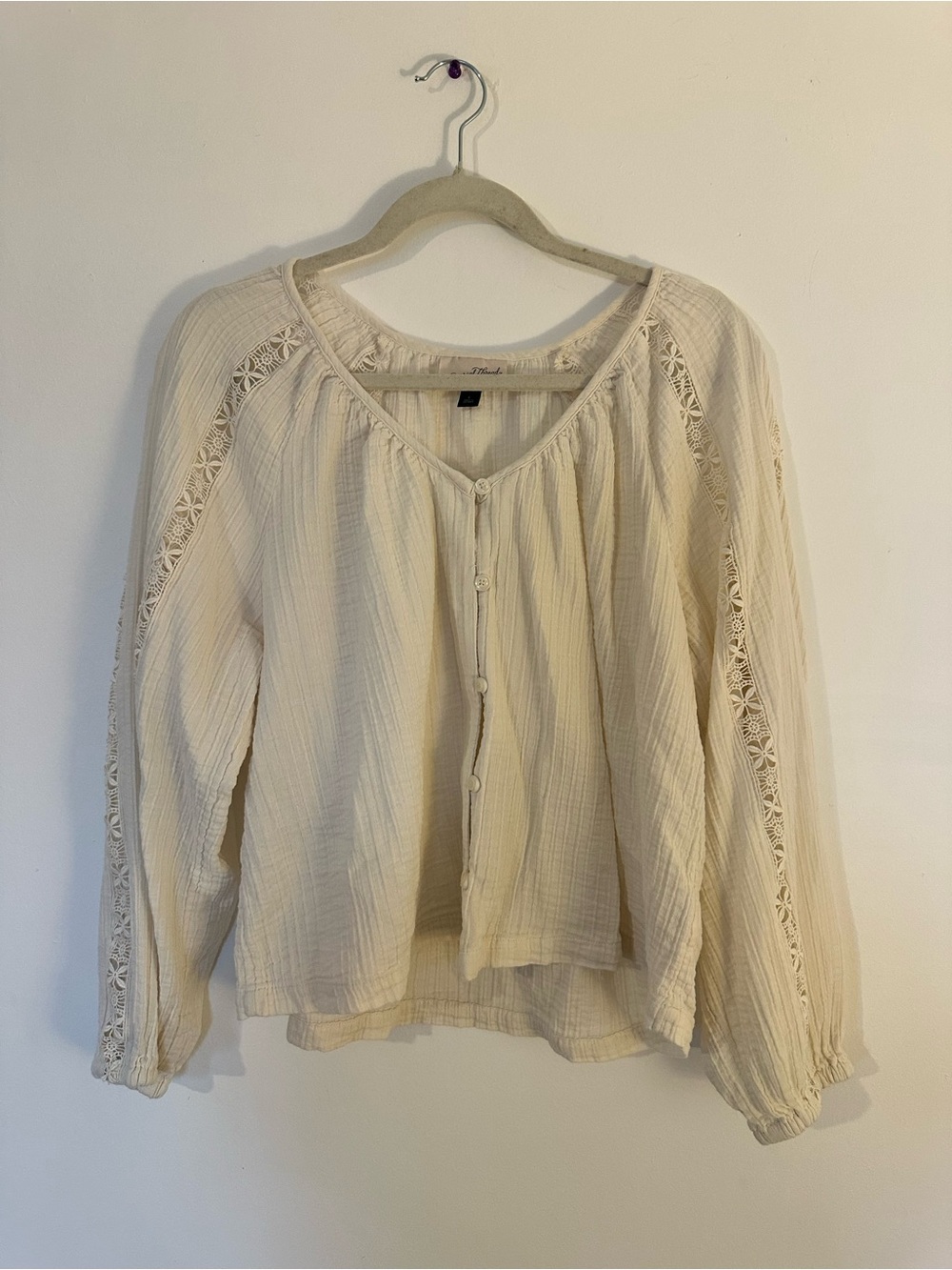 Universal Thread Cream Lace-Trim Button Front Blouse